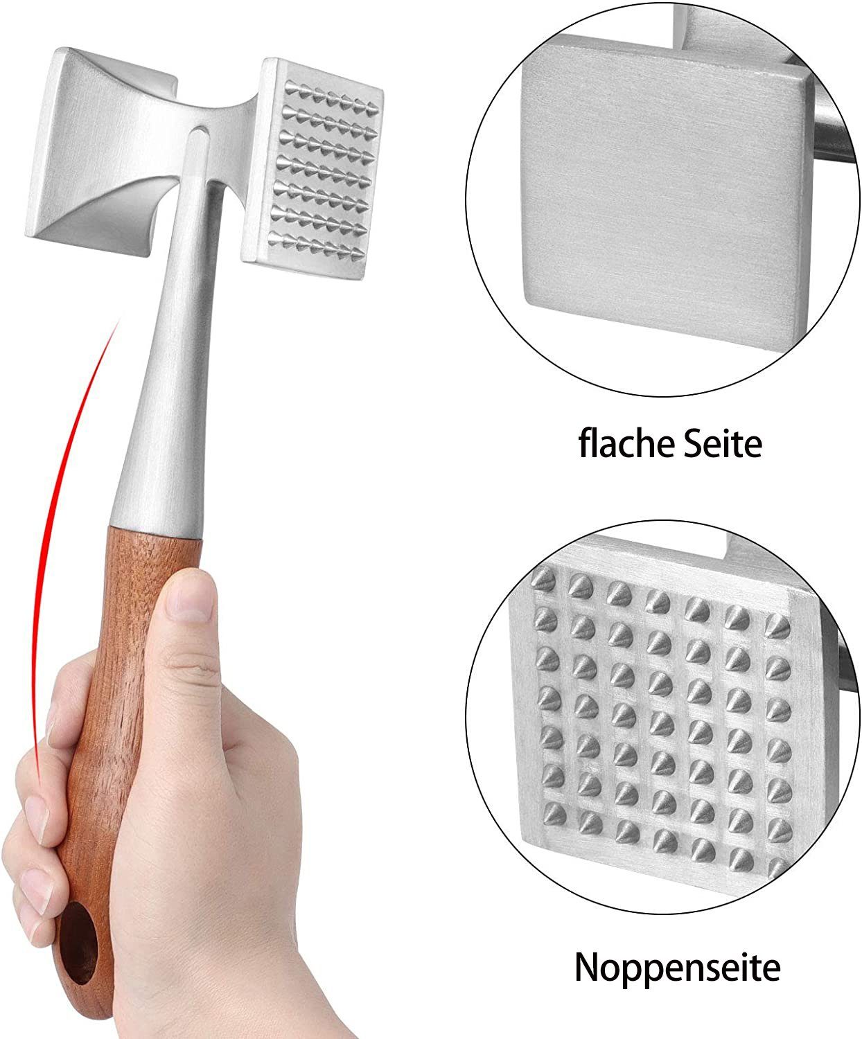 Mutoy Fleischklopfer Fleischklopfer,Doppelseitiger fleischklopfer aus Edelstahl, Edelstahl Steak Mallet,Fleischhammer,Hammer zum Klopfen von Fleisch