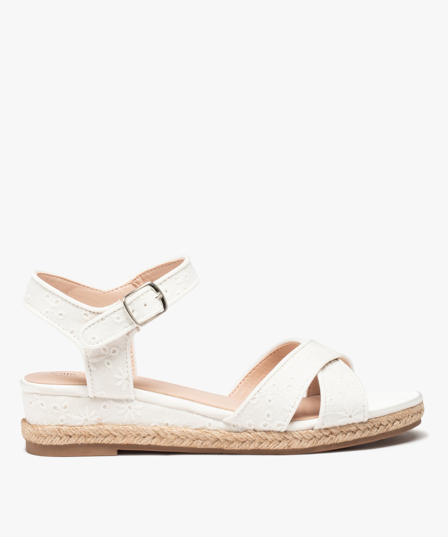 Sandales femme à petit talon compensé dessus dentelle angl... blanc | GEMO