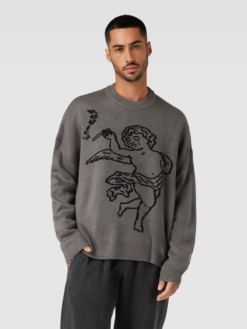 Strickpullover mit überschnittenen Schultern in dunkelgrau