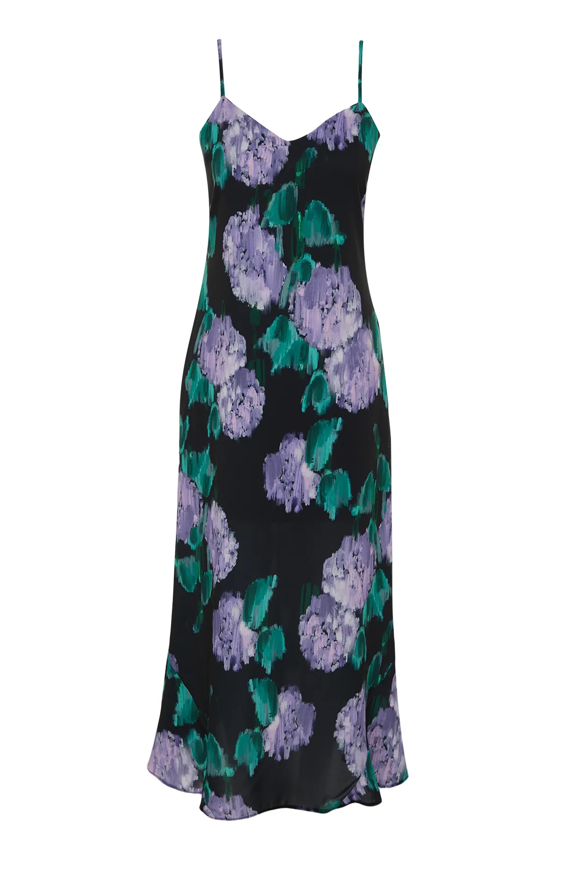 Trendyol Collection  Schwarzes, geblümtes, gewebtes Maxikleid mit Trägern und geradem Schnitt aus Satin TWOSS23EL02416