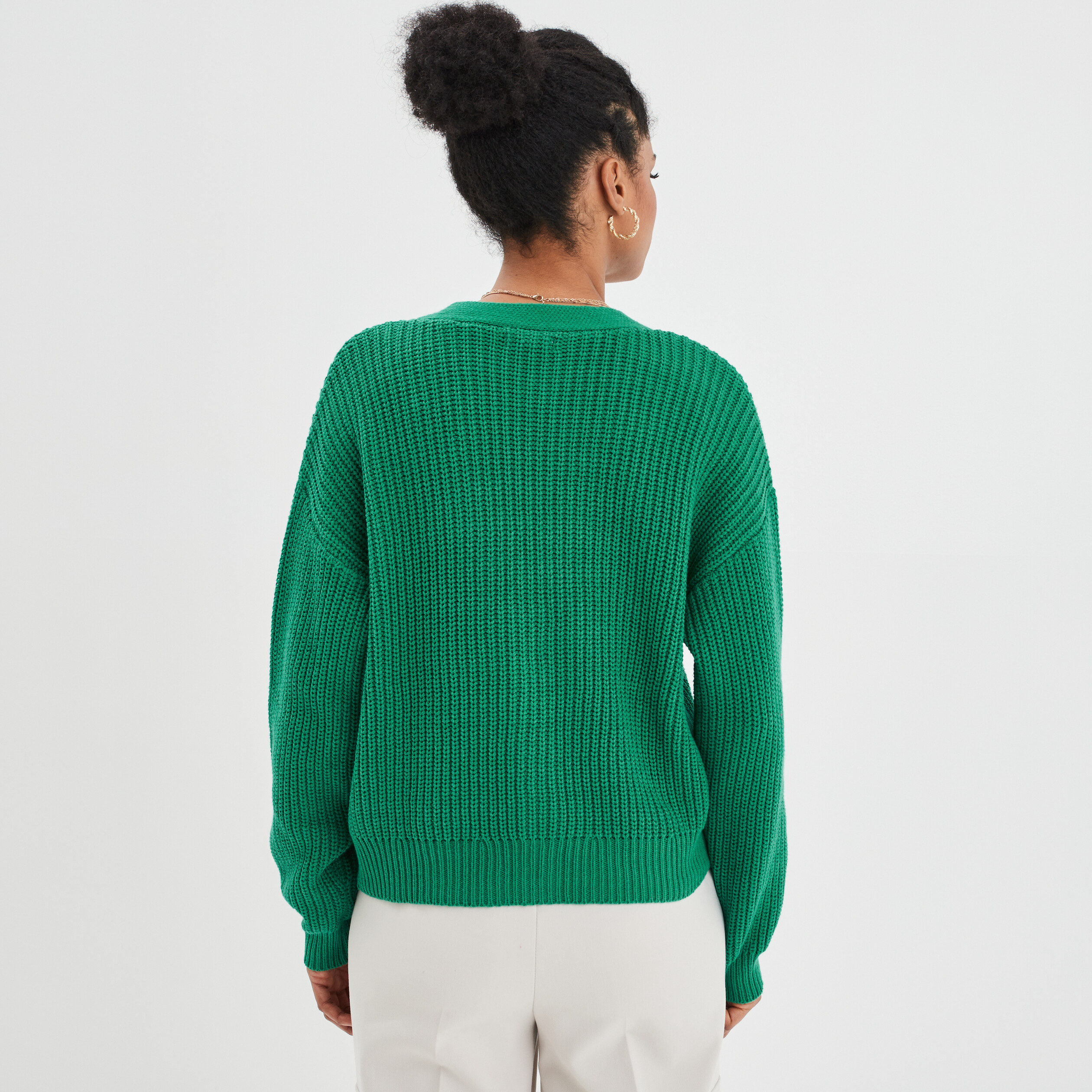 Gilet col en V avec 3 boutons vert émeraude femme | La Halle
