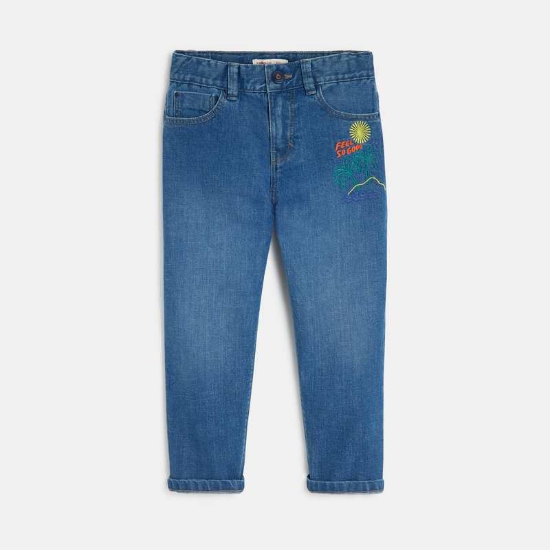 Jean relaxed garçon denim bleu à broderies Catimini