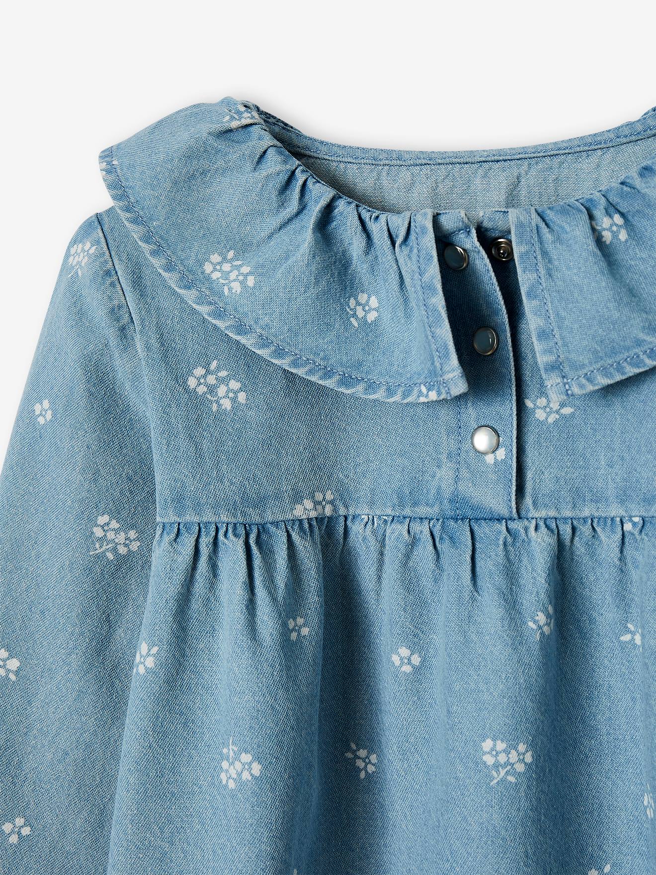 Vertbaudet Mädchen Jeansbluse mit Volantkragen - double stone