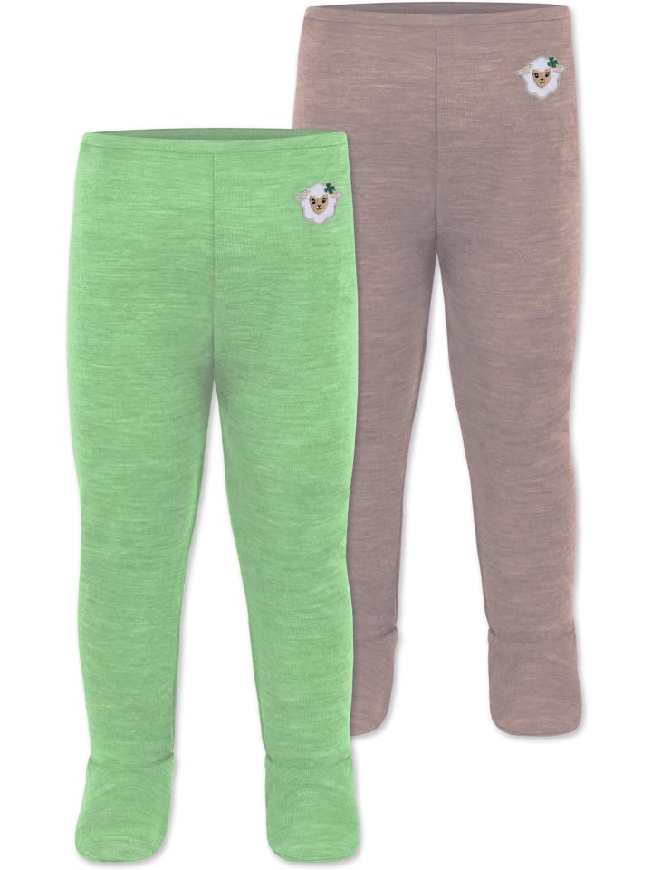 Normani Outdoor Sports 2er Pack Baby Merino Unterhose mit Füßen in Rosa/Grün günstig kaufen