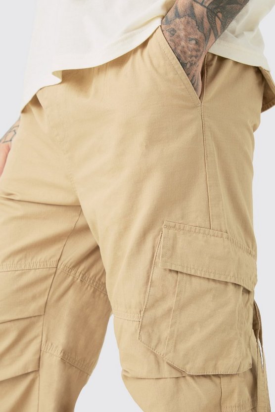 Tall gerade Ripstop Cargohose mit elastischem Bund