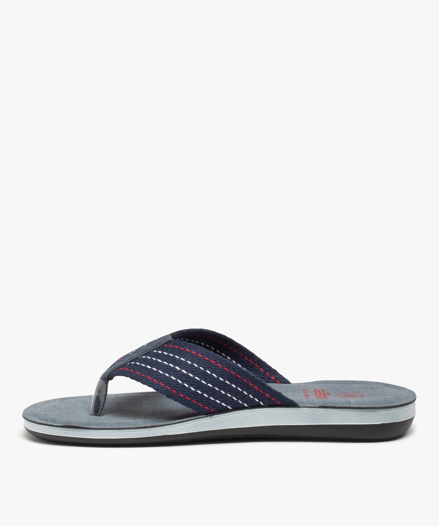 Tongs homme à larges brides en toile rayée bleu | GEMO