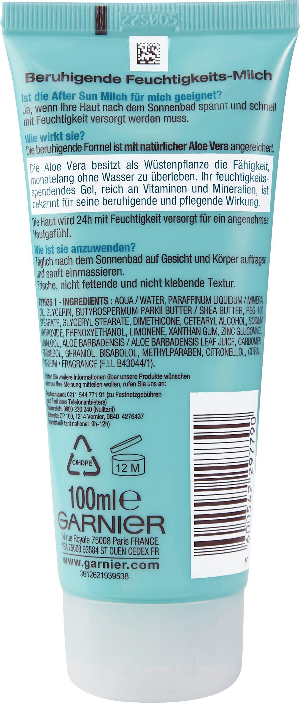 GARNIER After Sun-Milch Ambre Solaire Pflegende Après, mit natürlicher Aloe Vera