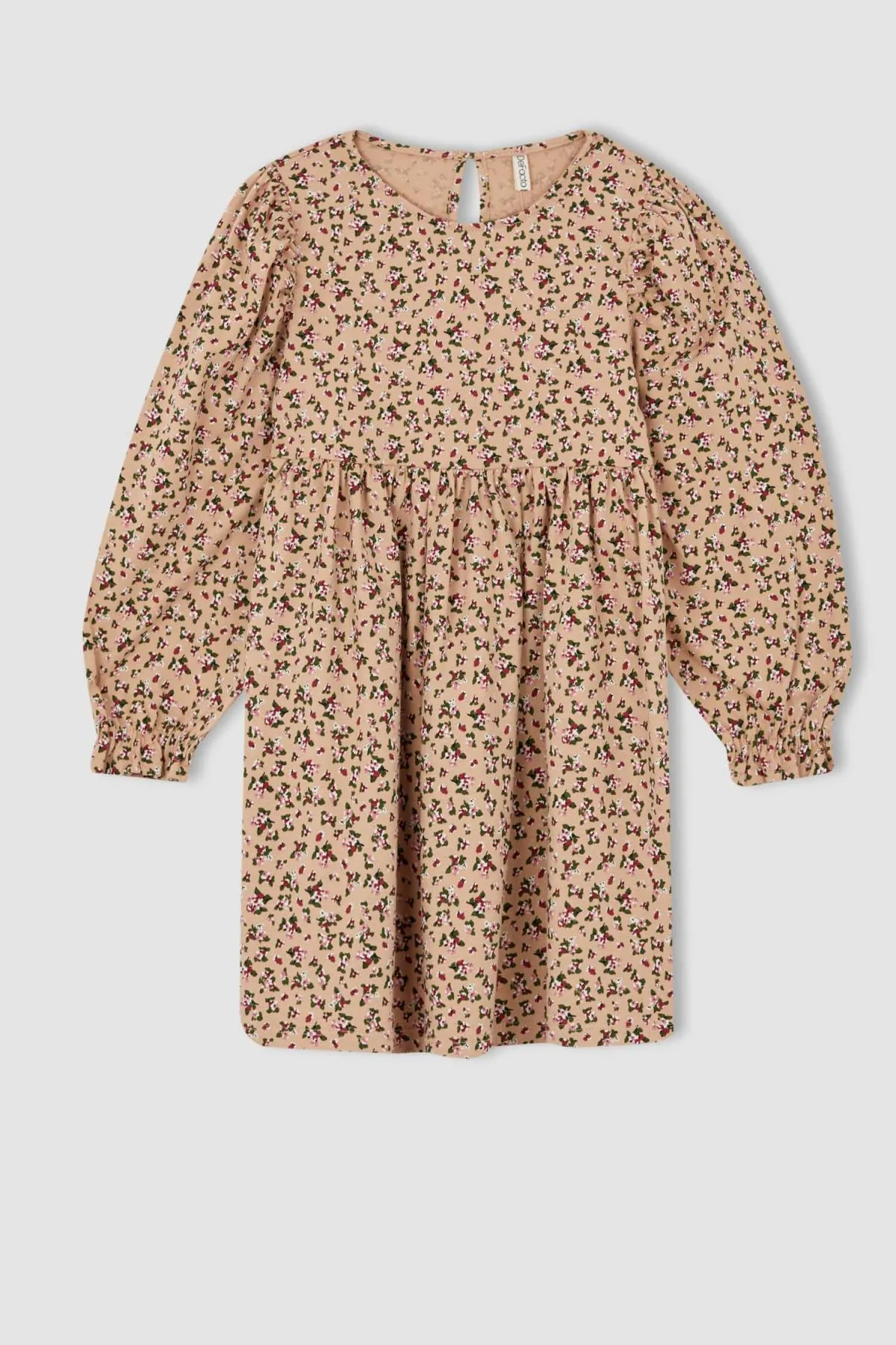 DeFacto  Geblümtes, langärmliges Mädchenkleid mit Rundhalsausschnitt