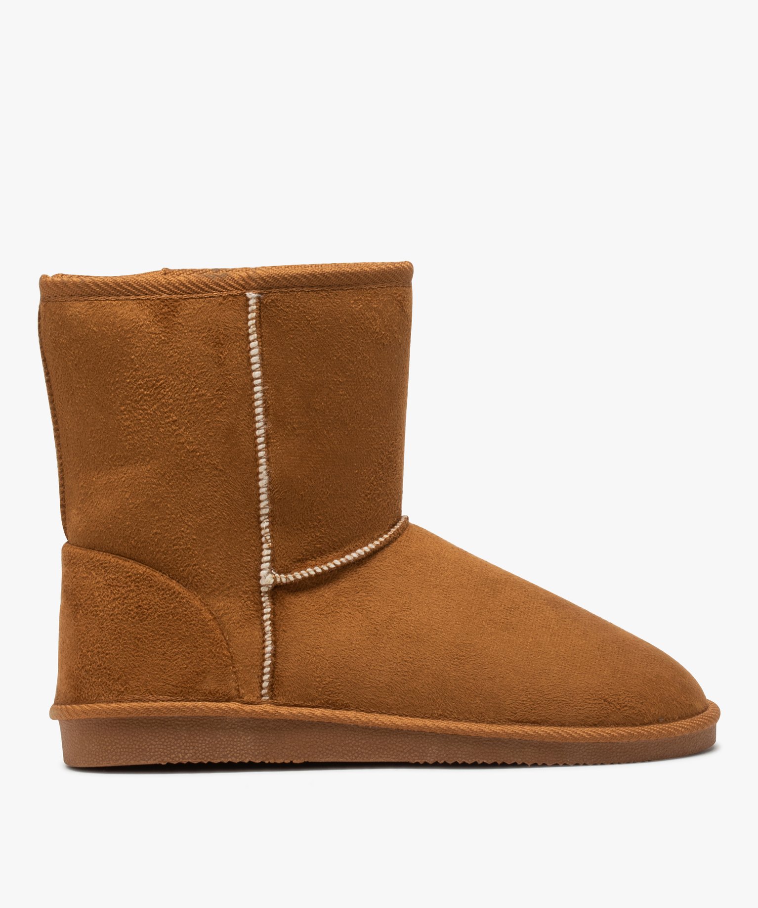 Boots fourrées femme à talon plat dessus suédine unie marron | GEMO