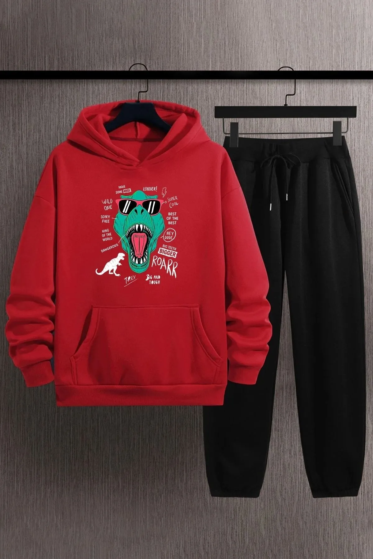 uyguntarz  Unisex-Trainingsanzug-Set mit T-Rex-Aufdruck