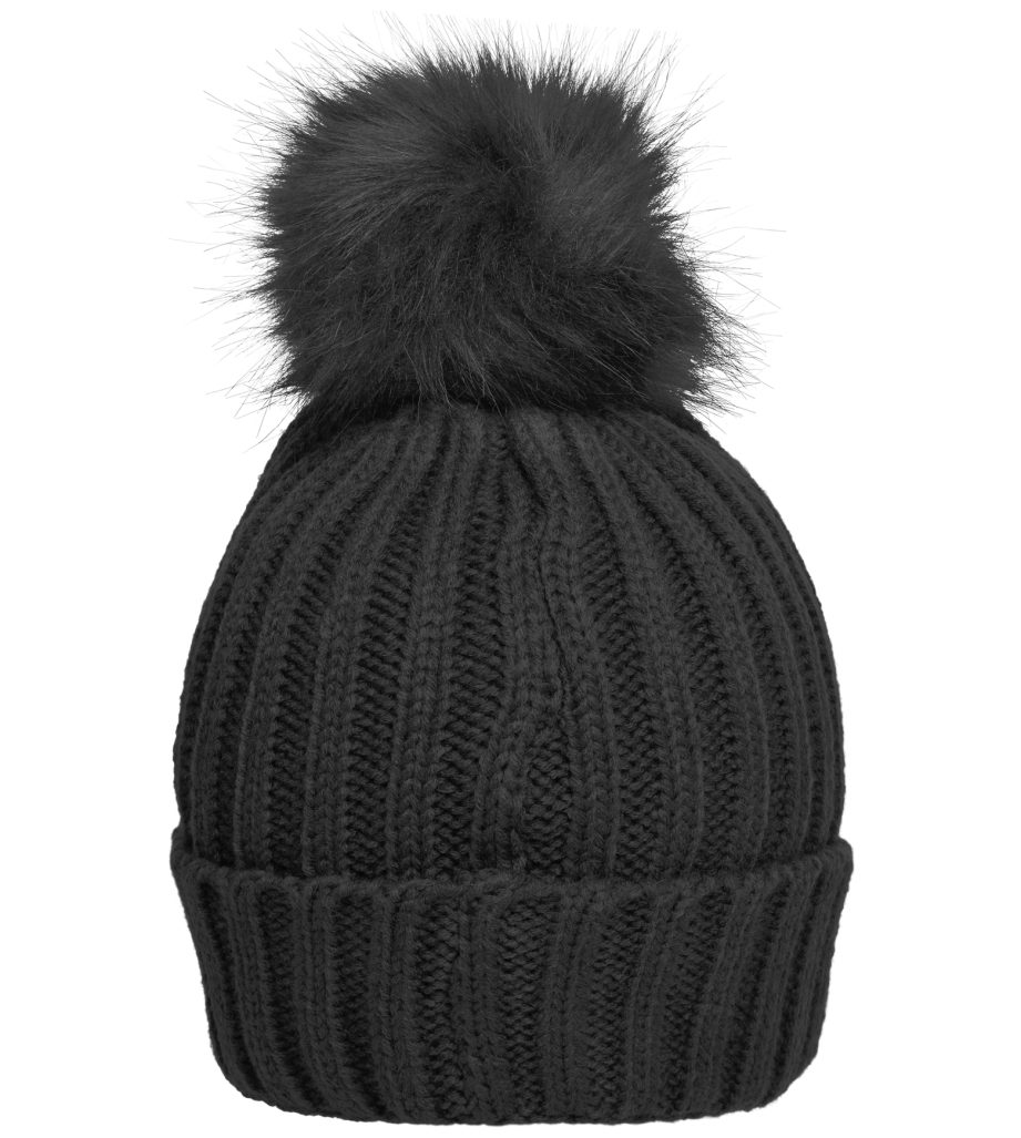 Myrtle Beach Strickmütze Elegante Damen Strickmütze mit extra großem Pompon MB7129 Modischer Ripp mit breitem Umschlag