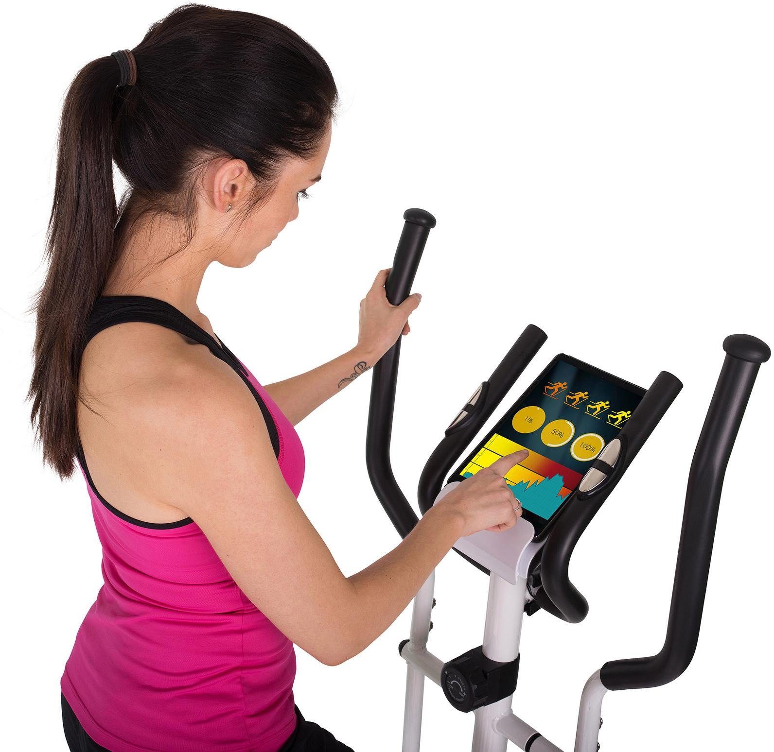 Christopeit Sport® Crosstrainer CT 3, Computer mit Tablet- und Smartphonehalterung