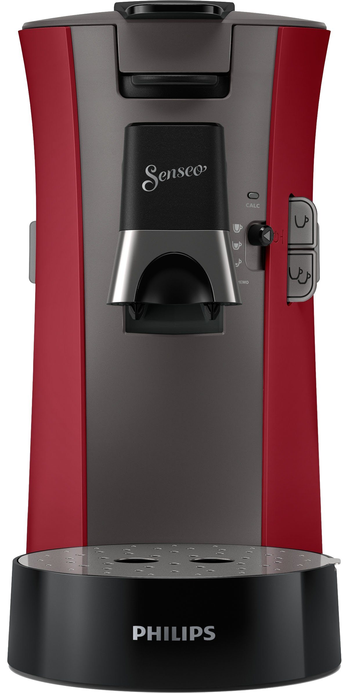 Philips Senseo Kaffeepadmaschine Select CSA240/90, aus 21% recyceltem Plastik und mit 3 Kaffeespezialitäten, dunkelrot