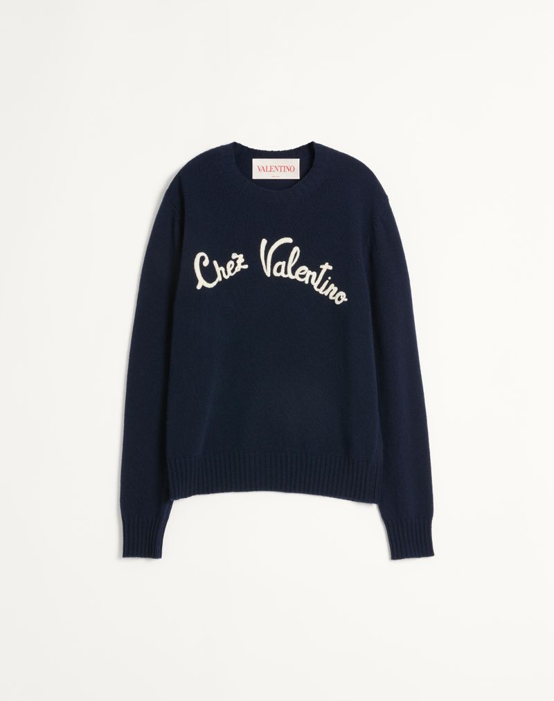 Chez Valentino uldtrøje med rund hals og broderi