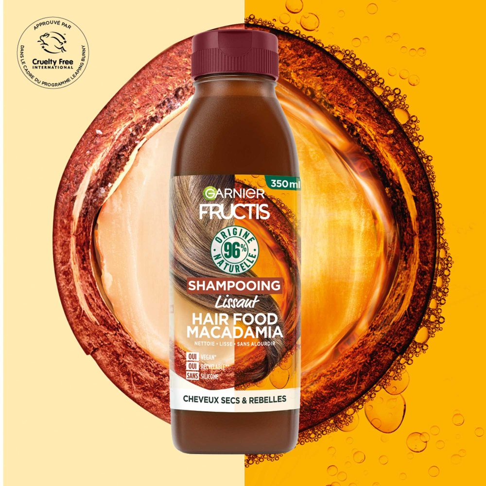 garnier Fructis Hair Food shampooing lissant à la macadamia pour les cheveux secs et rebelles