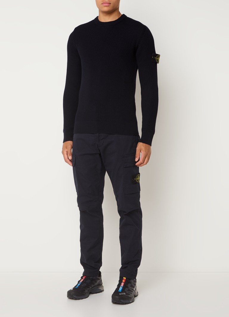 Πουλόβερ Stone Island 553C2 με ριμπ ύφανση, λογότυπο και ξυρισμένο μαλλί