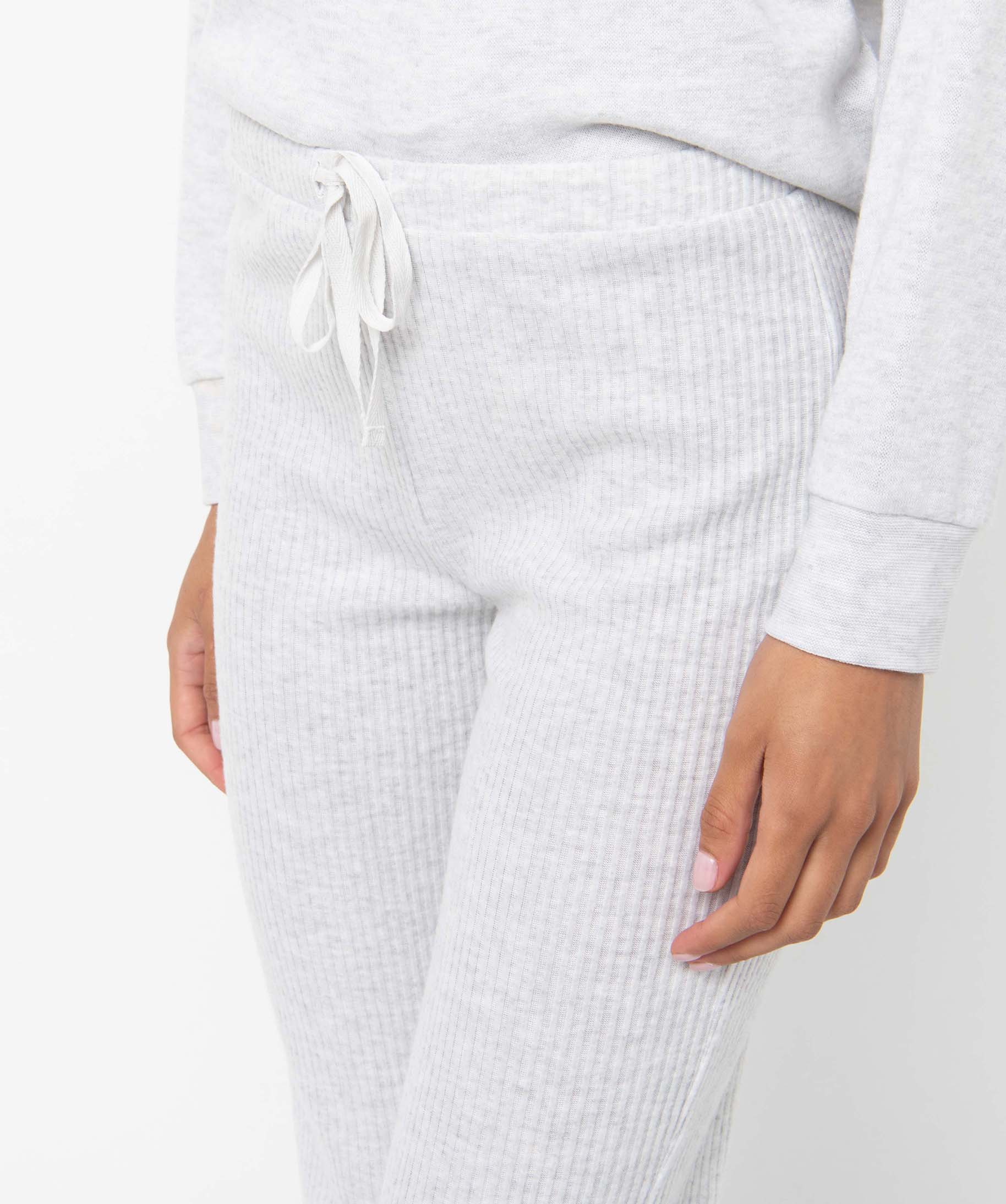 Pantalon de pyjama femme en maille ctelée gris clair | GEMO