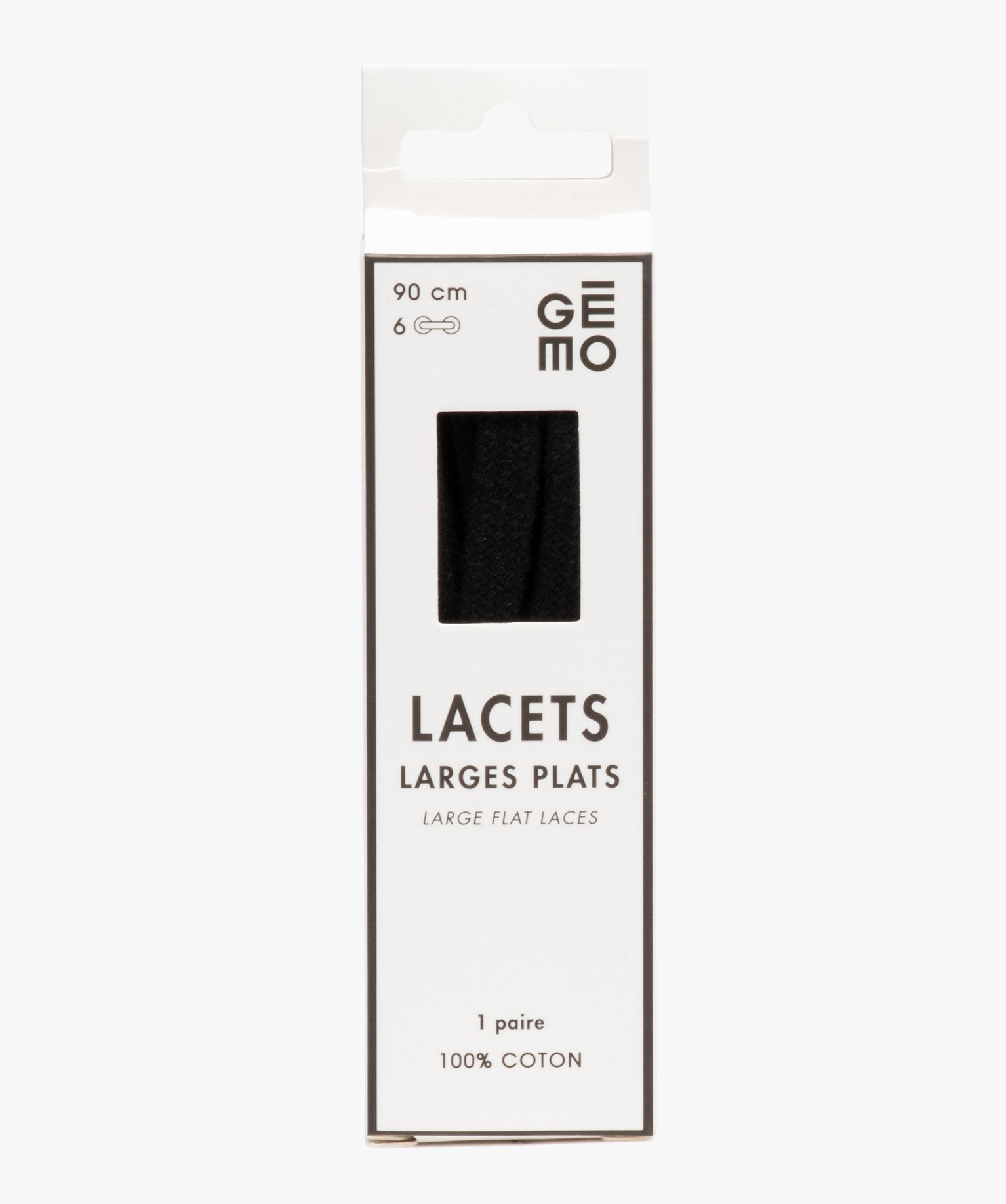 Lacets plats larges unis 90 cm (lot de 2) noir | GEMO