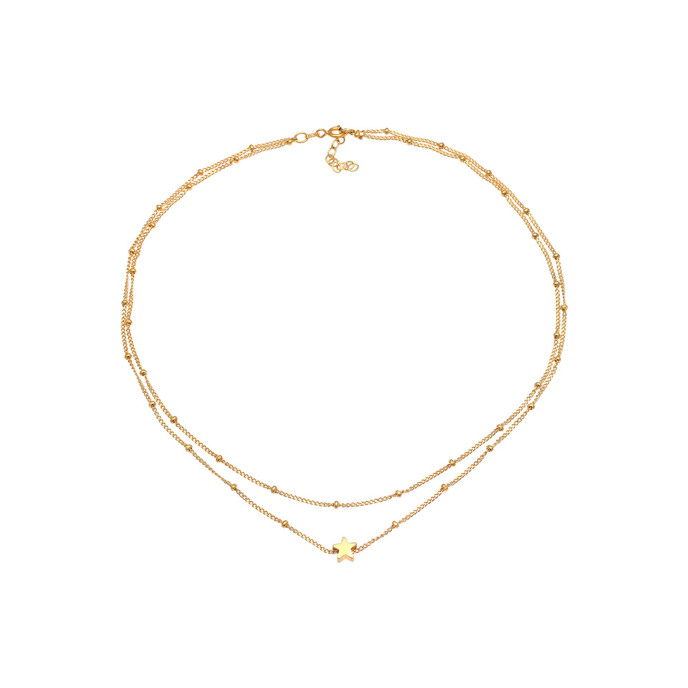 Elli Elli Collier Étoile de chaîne à boules en plaqué or en 925/1000 argent massif collier