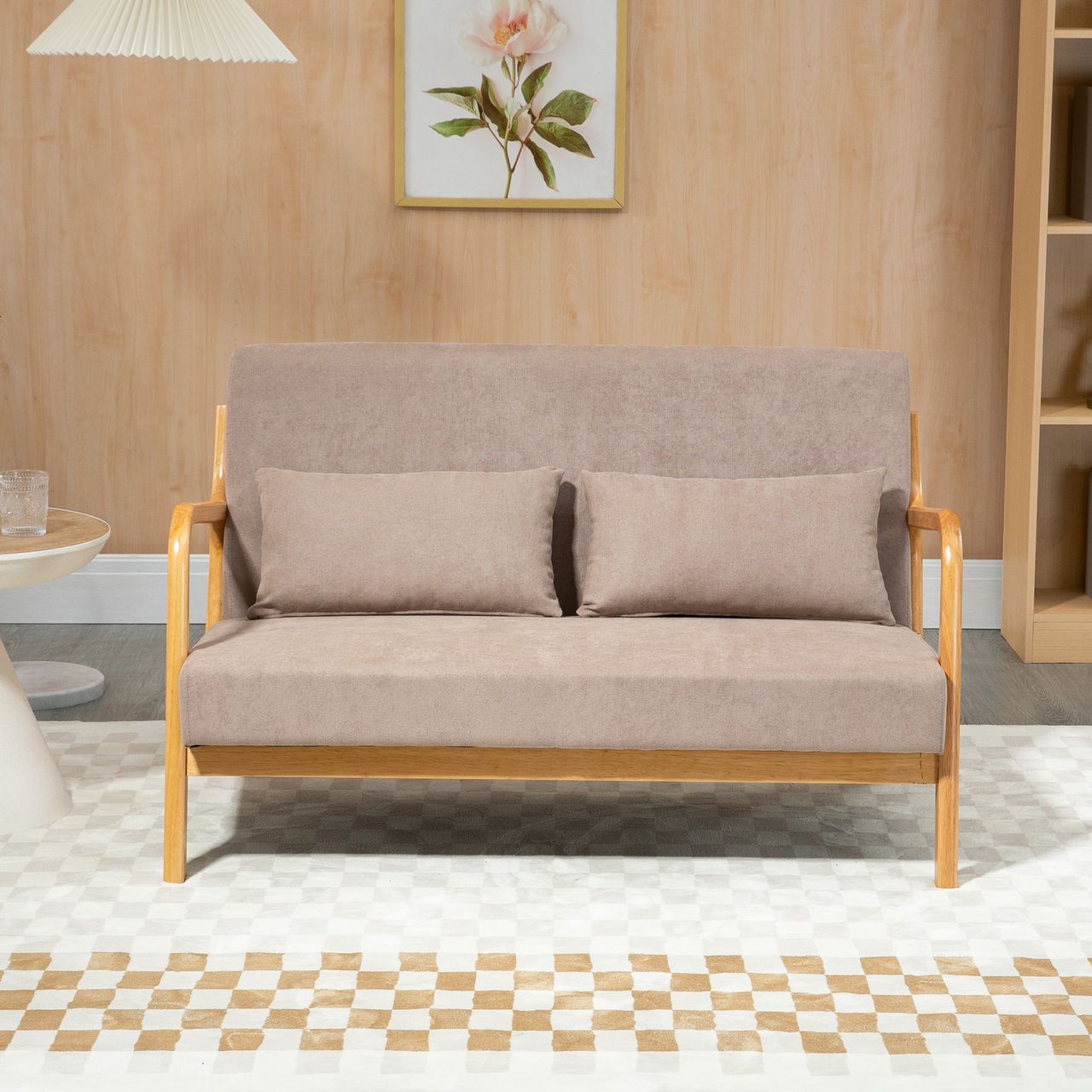 HOMCOM 2-Sitzer Sofa Zweisitzer mit Kissen, Doppelsofa mit Samtoptik Hellgrau