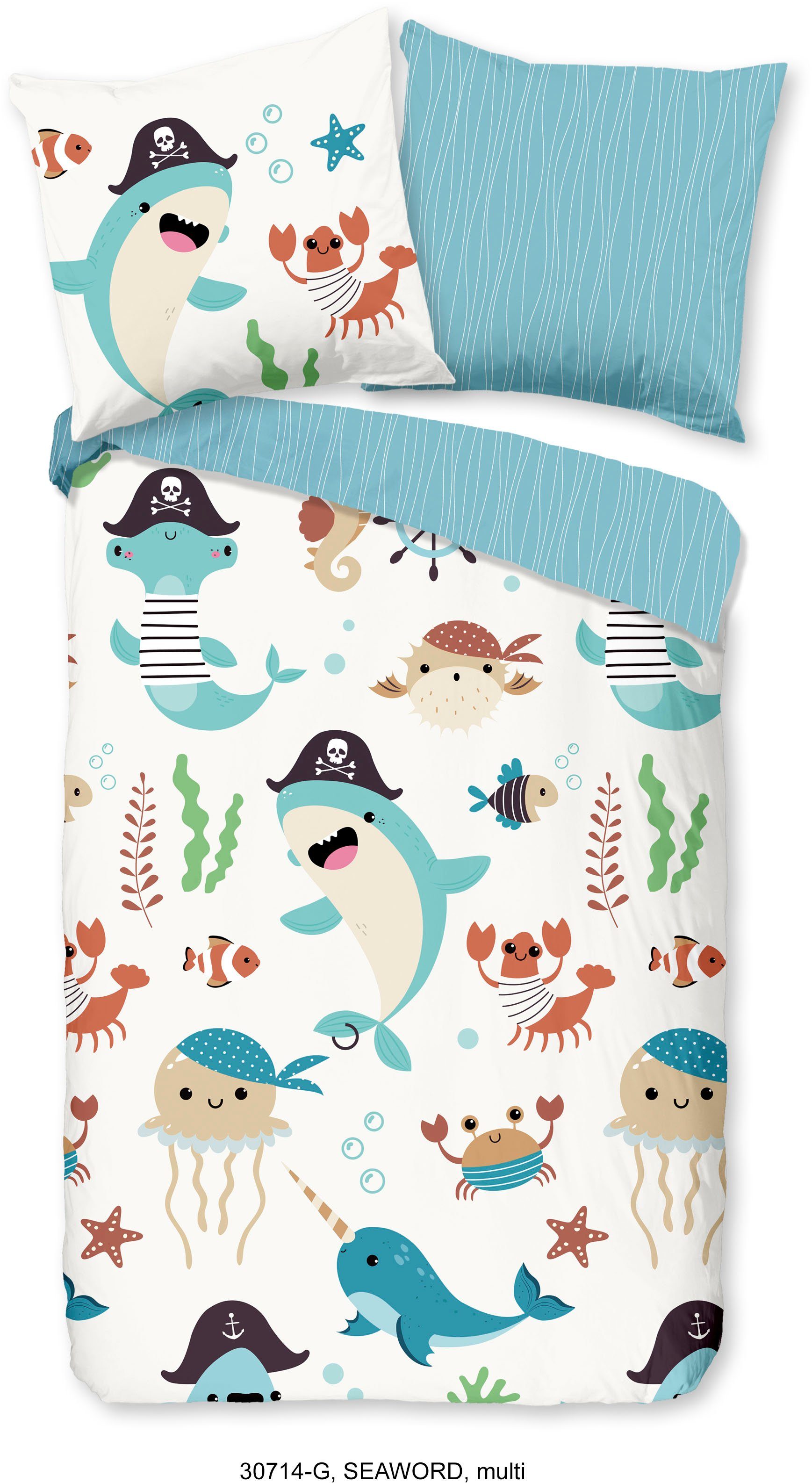 Kinderbettwäsche Seaworlds, good morning, Renforcé, 2 teilig, 100% Baumwolle