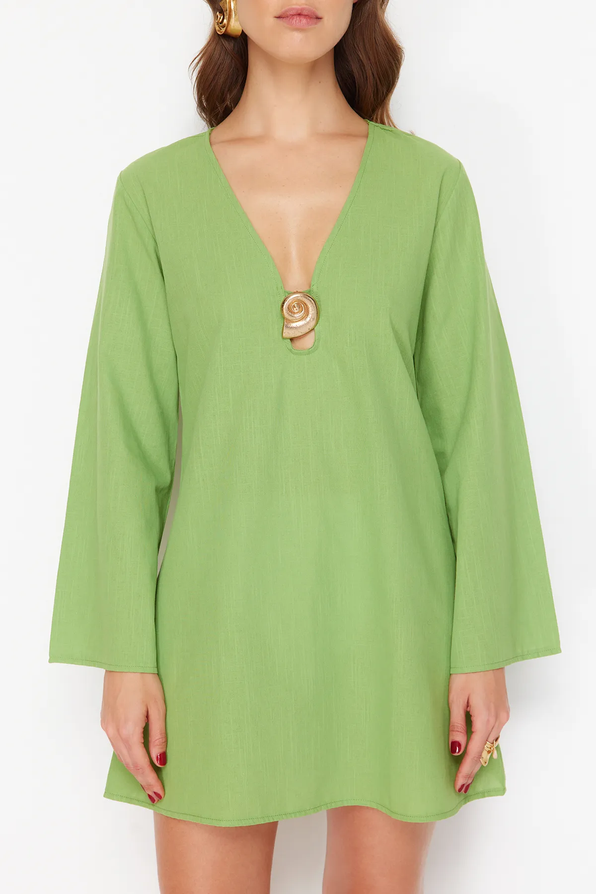Trendyol Collection  Grünes Strandkleid aus 100 % Baumwolle mit gewebten Mini-Accessoires TBESS24EL00020