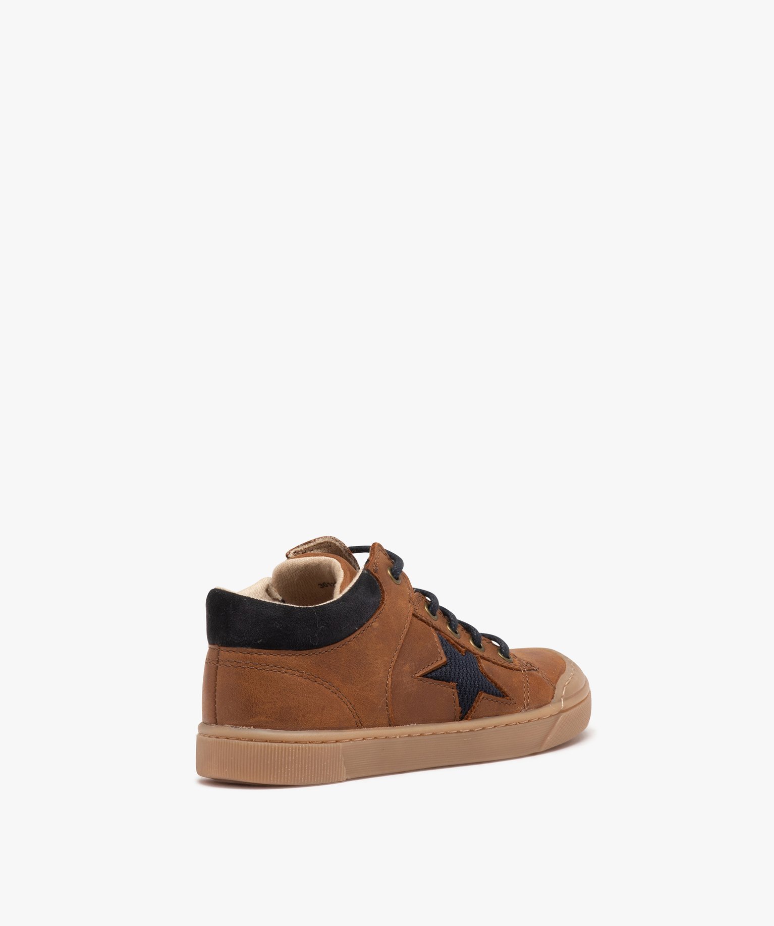 Boots Garçon bicolores dessus en cuir à lacets et à zip camel | GEMO