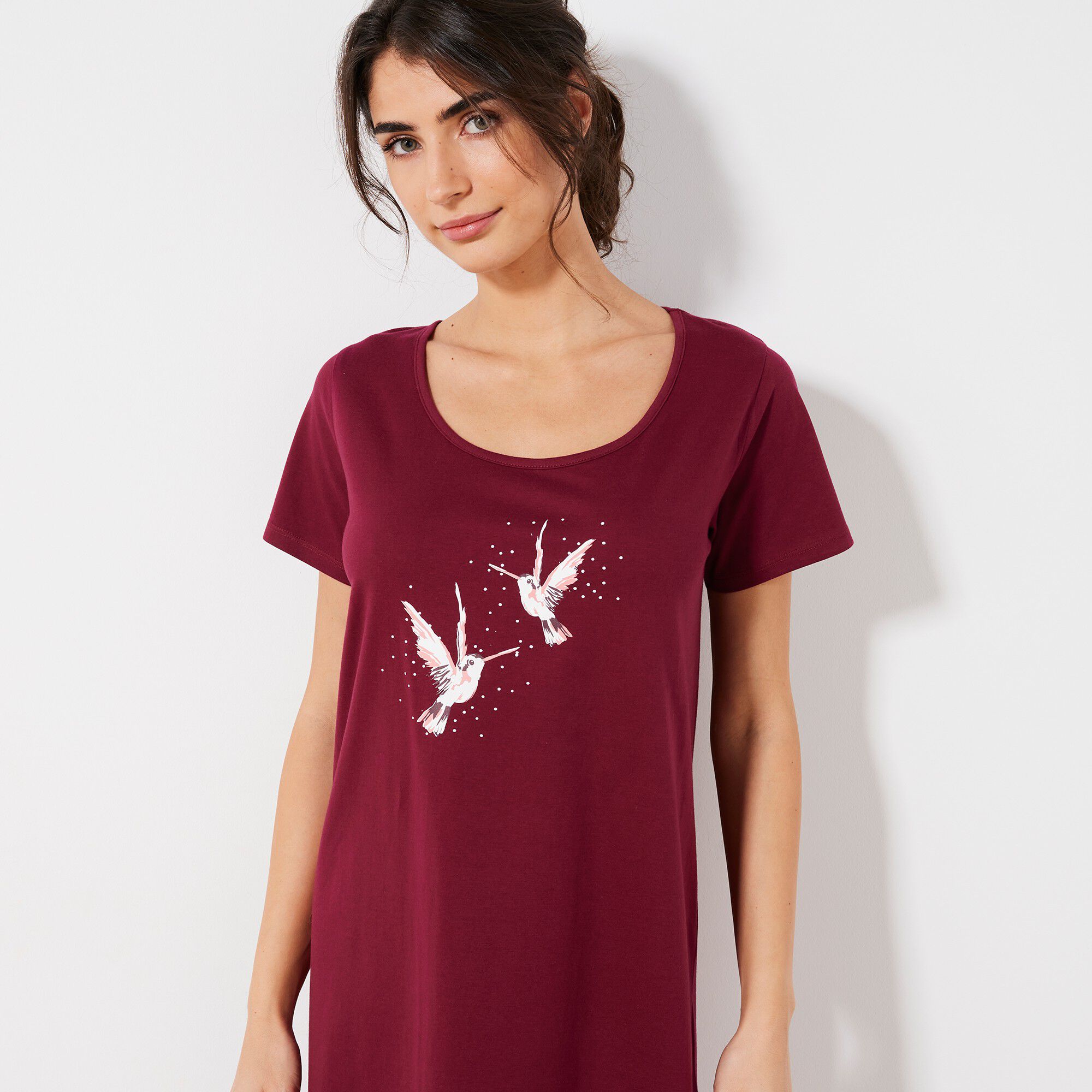 Chemise de nuit courte imprimé oiseaux