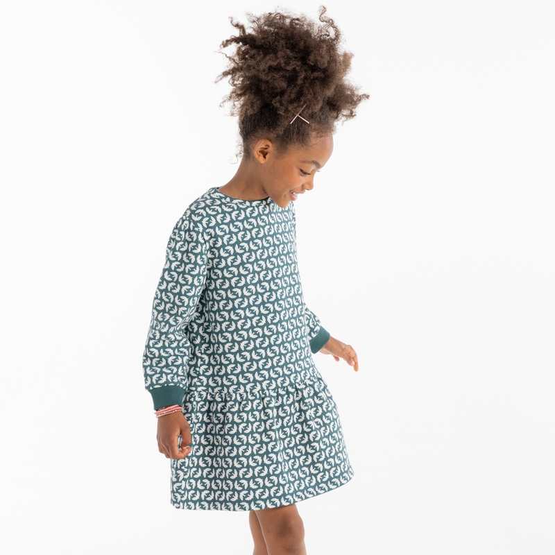 Robe imprimée en molleton verte fille