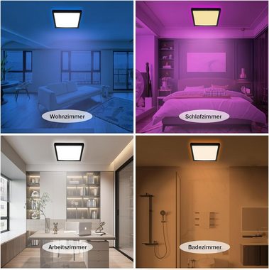 ZMH LED Deckenleuchte IP44 RGB Hintergrundleuchtung 28W Dünn Flach mit Fernbedienung, Dimmbar, LED fest integriert, warmweiß-kaltweiß