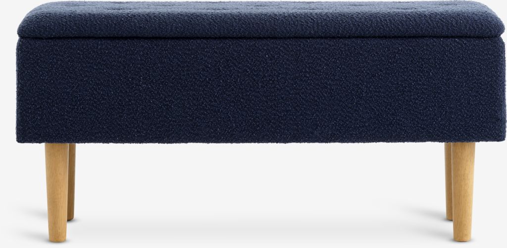 Banc de salle de bain avec espace de rangement, tissu bleu foncé