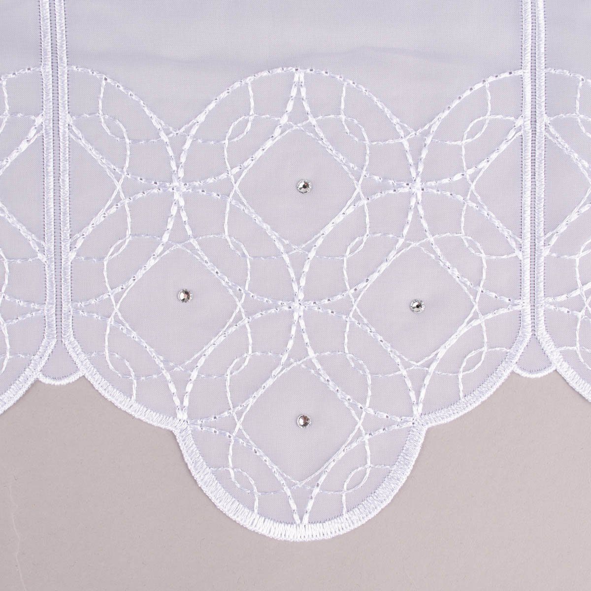 Meterware Scheibengardine nähfrei Stickerei Glitzersteweiß 45cm, SCHÖNER LEBEN., leicht perforiert, Stickerei/Stickstoff, bestickt