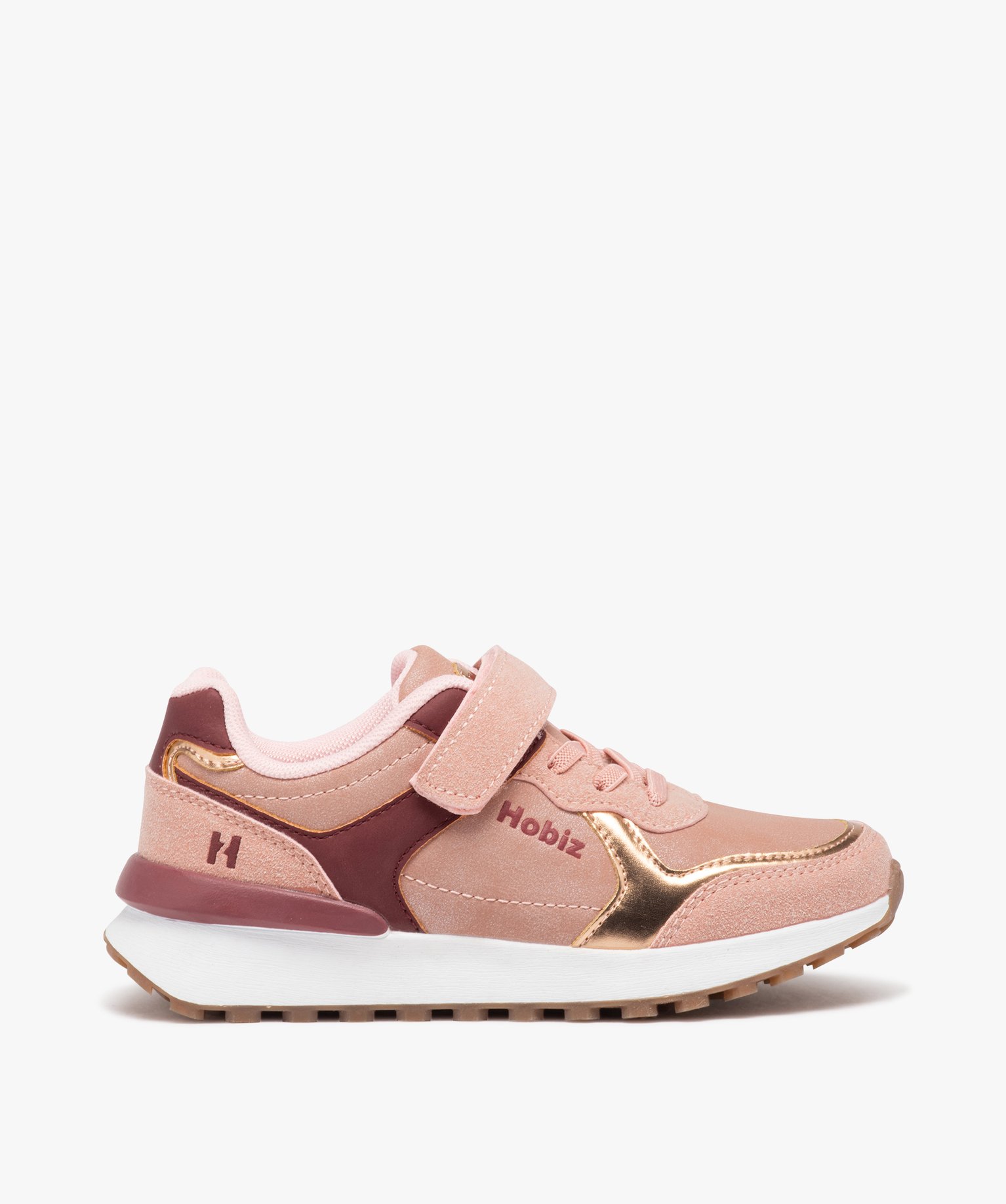 Baskets fille unie style running effet métallisé - Hobiz rose | GEMO
