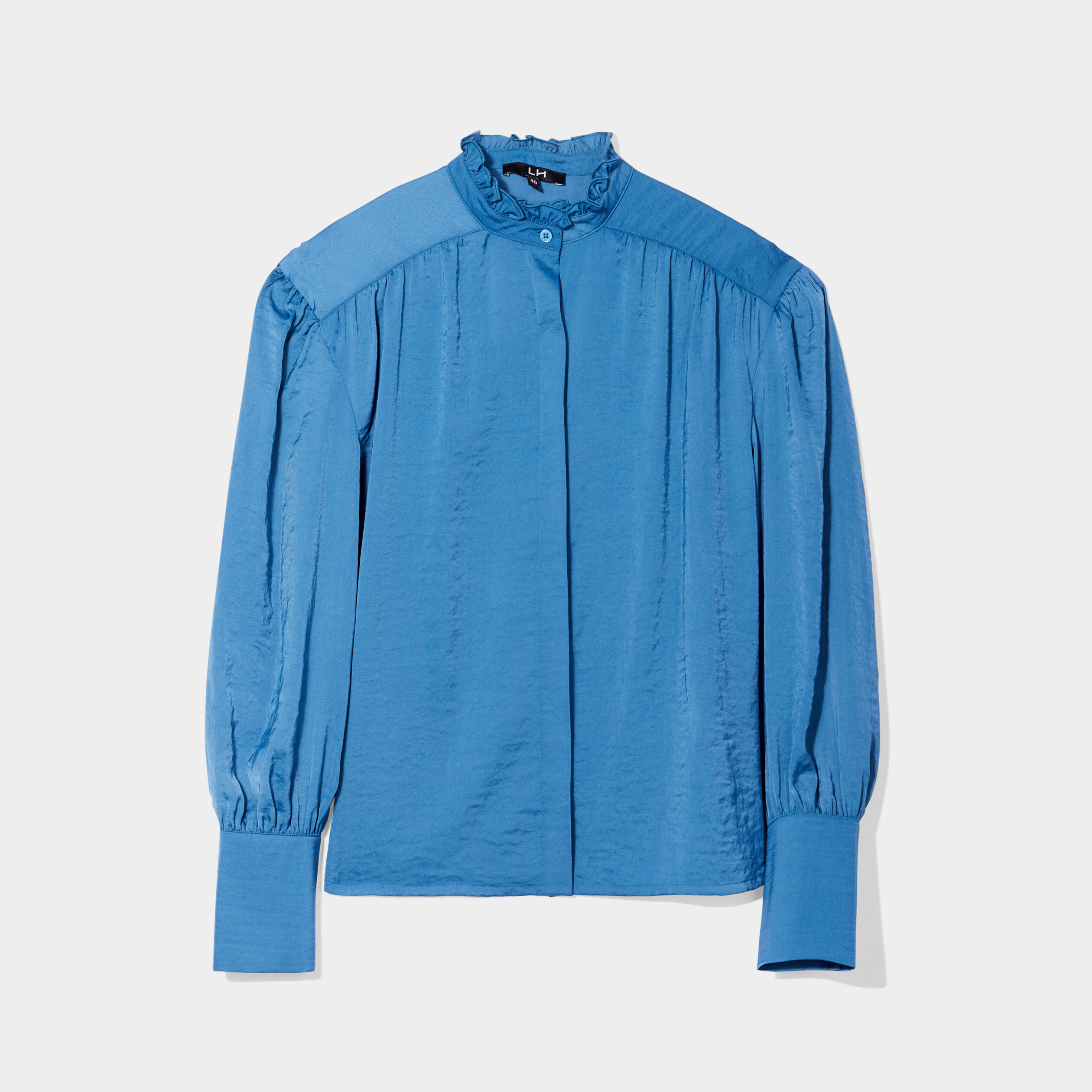 Blouse col montant manches bouffantes bleu femme | La Halle