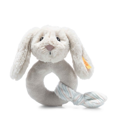 Soft Cuddly Friends Hoppie Hase Greifling mit Rassel, 14 cm, hellgrau