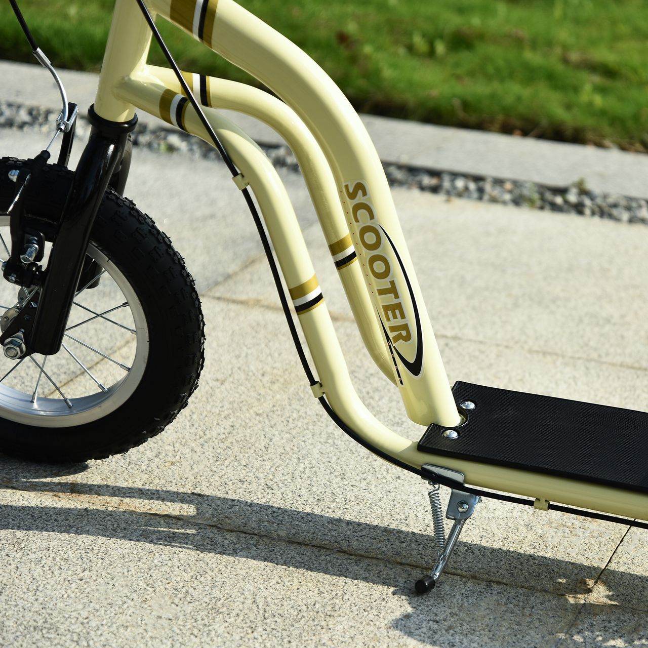 HOMCOM Kinderroller Scooter Tretroller Cityroller Kinder Roller Kickboard mit Luftreifen 12 Zoll Beige 120 x 58 x 80-85 cm