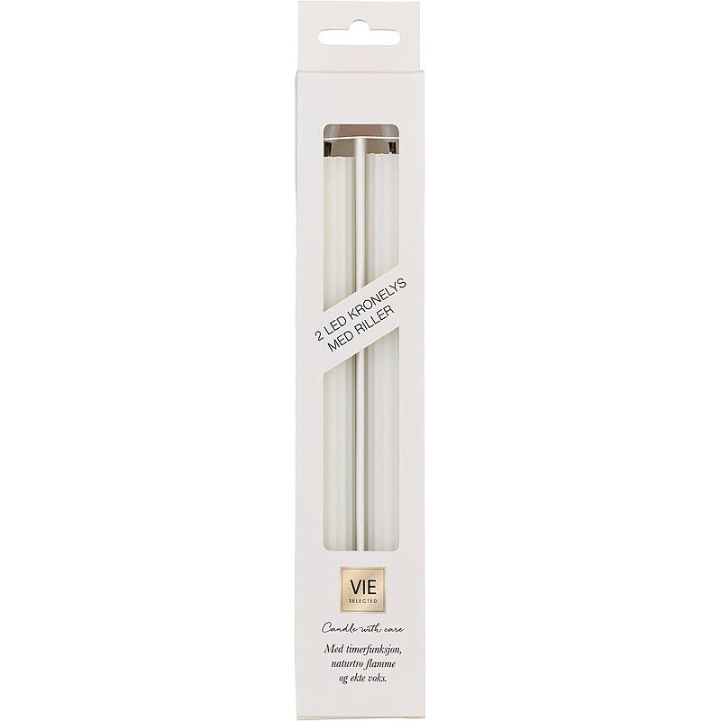 Vie Selected Kronelys 2-pk 24 cm LED rille timer hvit