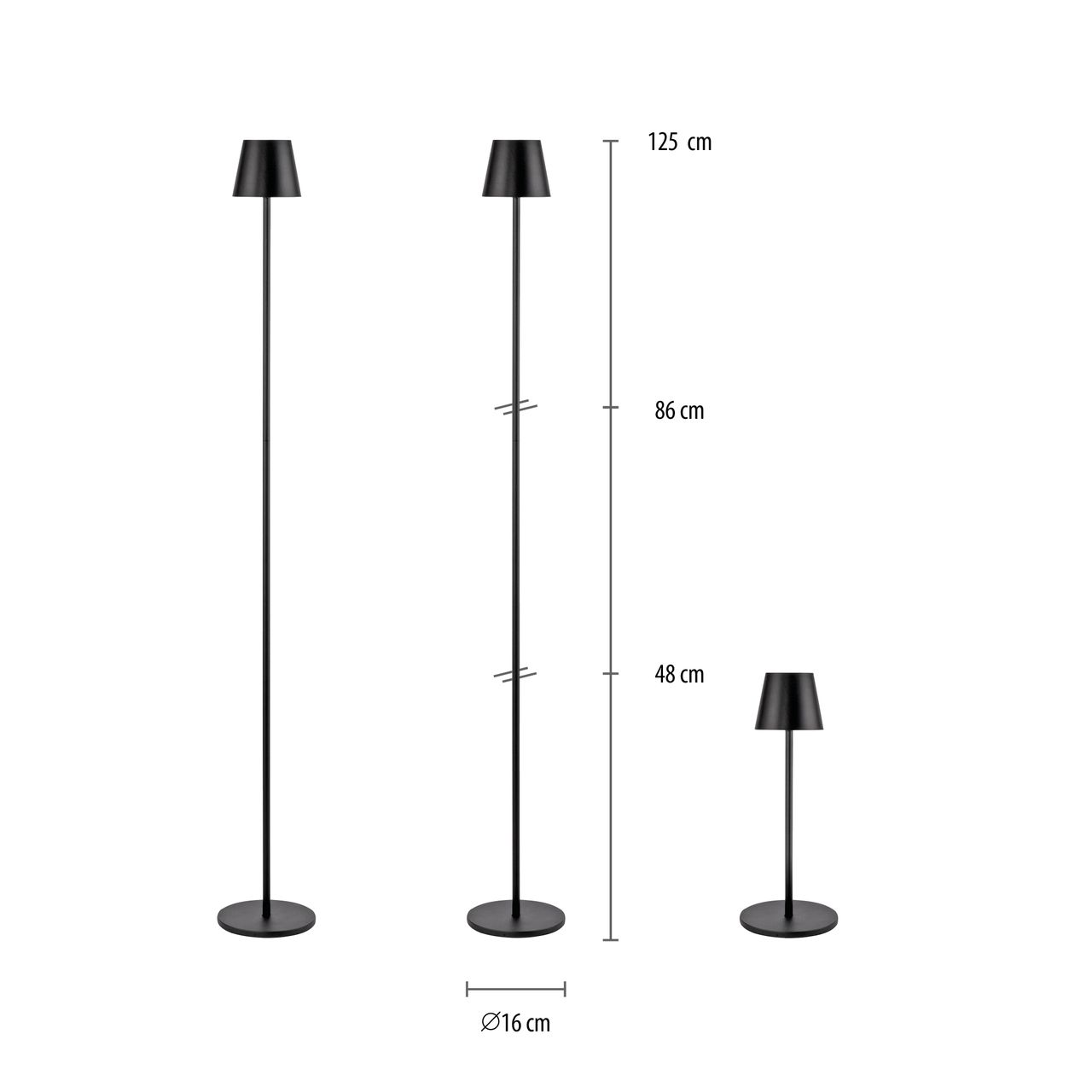 JUST LIGHT Akku-Stehleuchte EURIA, 1x LED-Board/2,50Watt/3000Kelvin, IP54, Schwarz