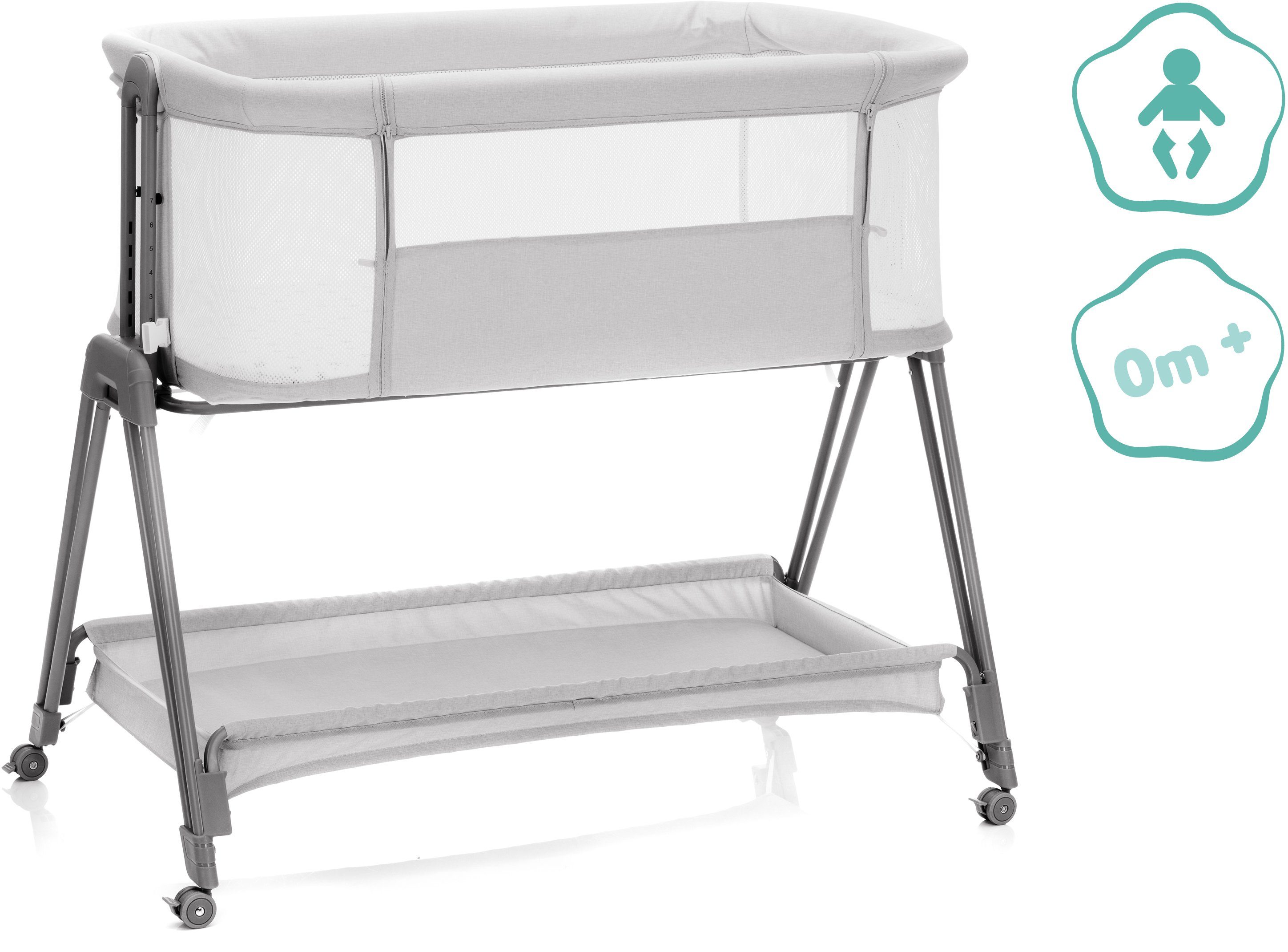 Fillikid Beistellbett Dream, stone, mit Reisetasche und Matratze