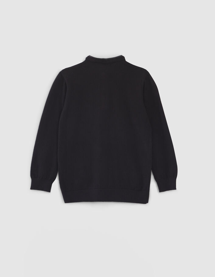 Pull noir tricot à col tunisien garçon