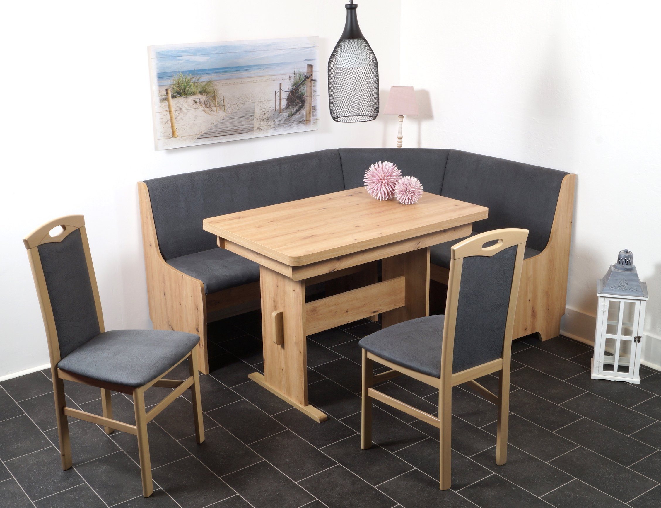 Stolebaenk Eckbankgruppe Bremen MANITI, (Eckbank Set, 1xEckbank, 1xTisch, 2x Stuhl), Beidseitig aufbaubar
