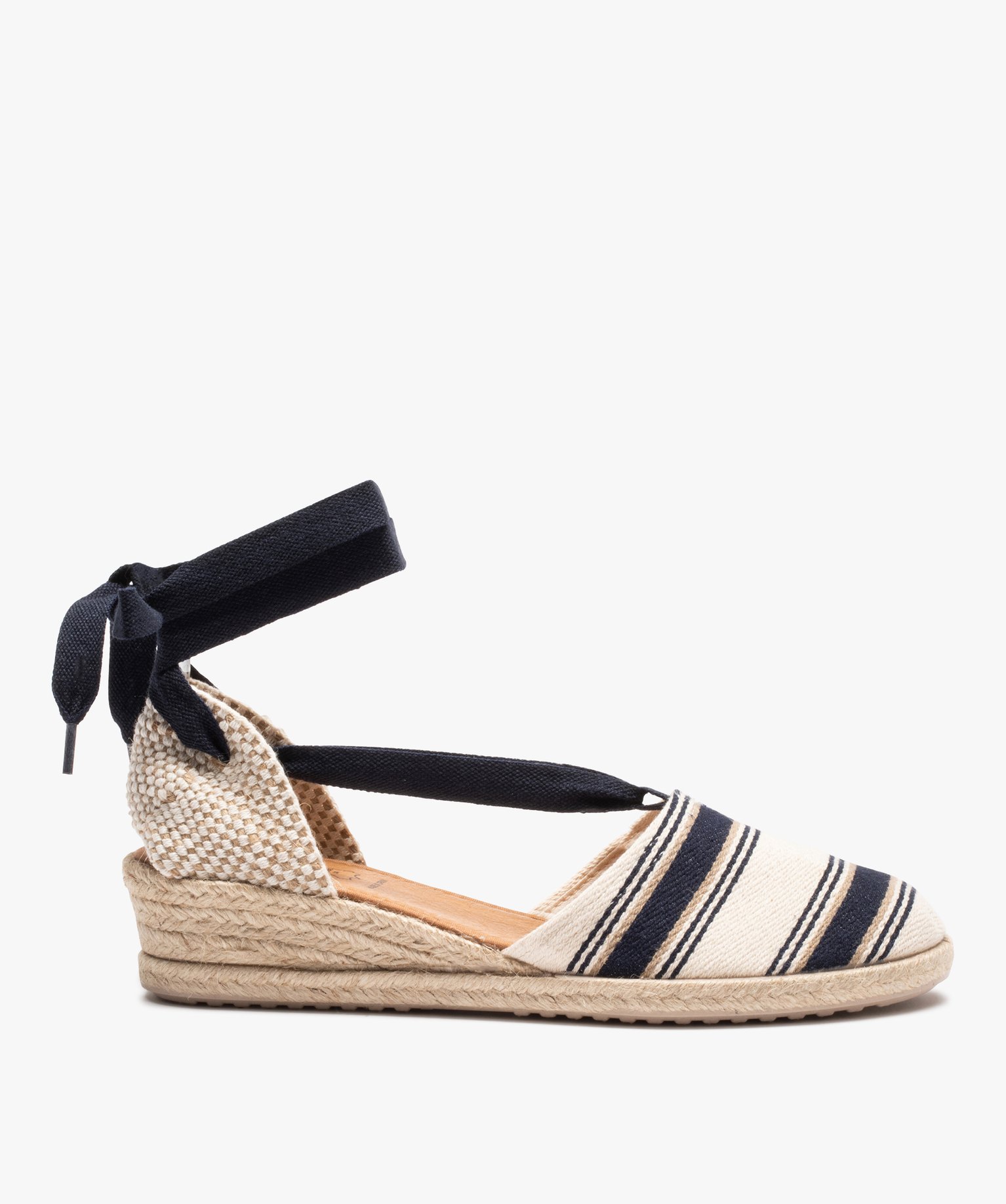 Espadrilles femme à petit talon et lacet ruban bleu | GEMO
