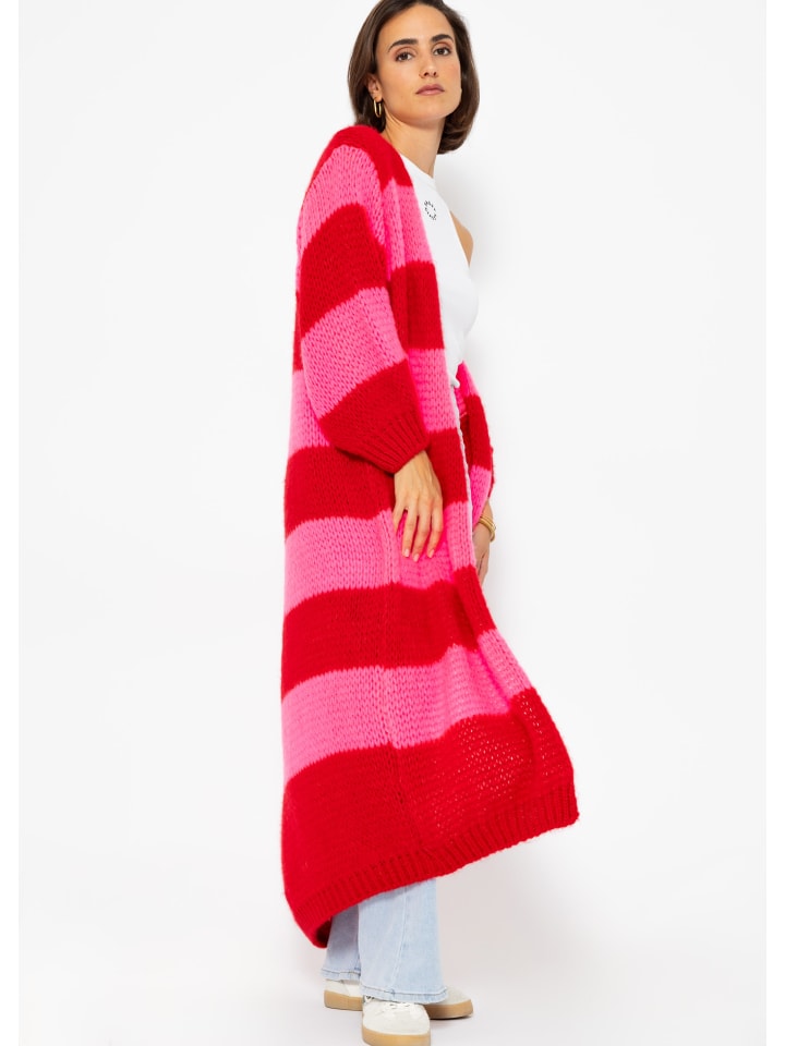 SASSYCLASSY Langer Cardigan mit Blockstreifen in Rot günstig kaufen