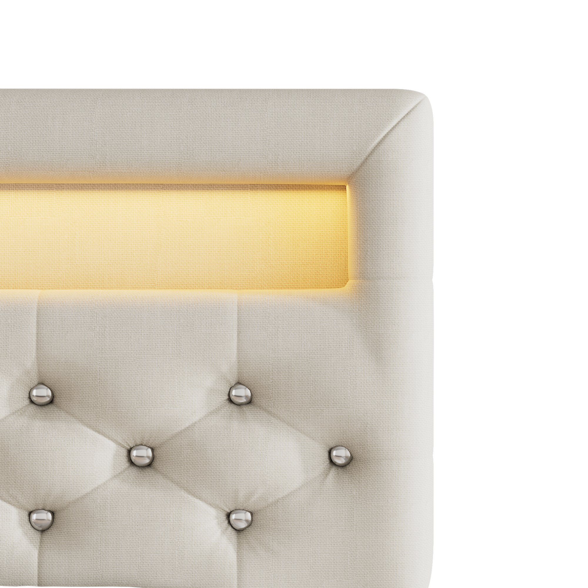 Flieks Polsterbett, LED Doppelbett 140x200cm mit 2 Schubladen, Ausziehbett 90x190cm Leinen