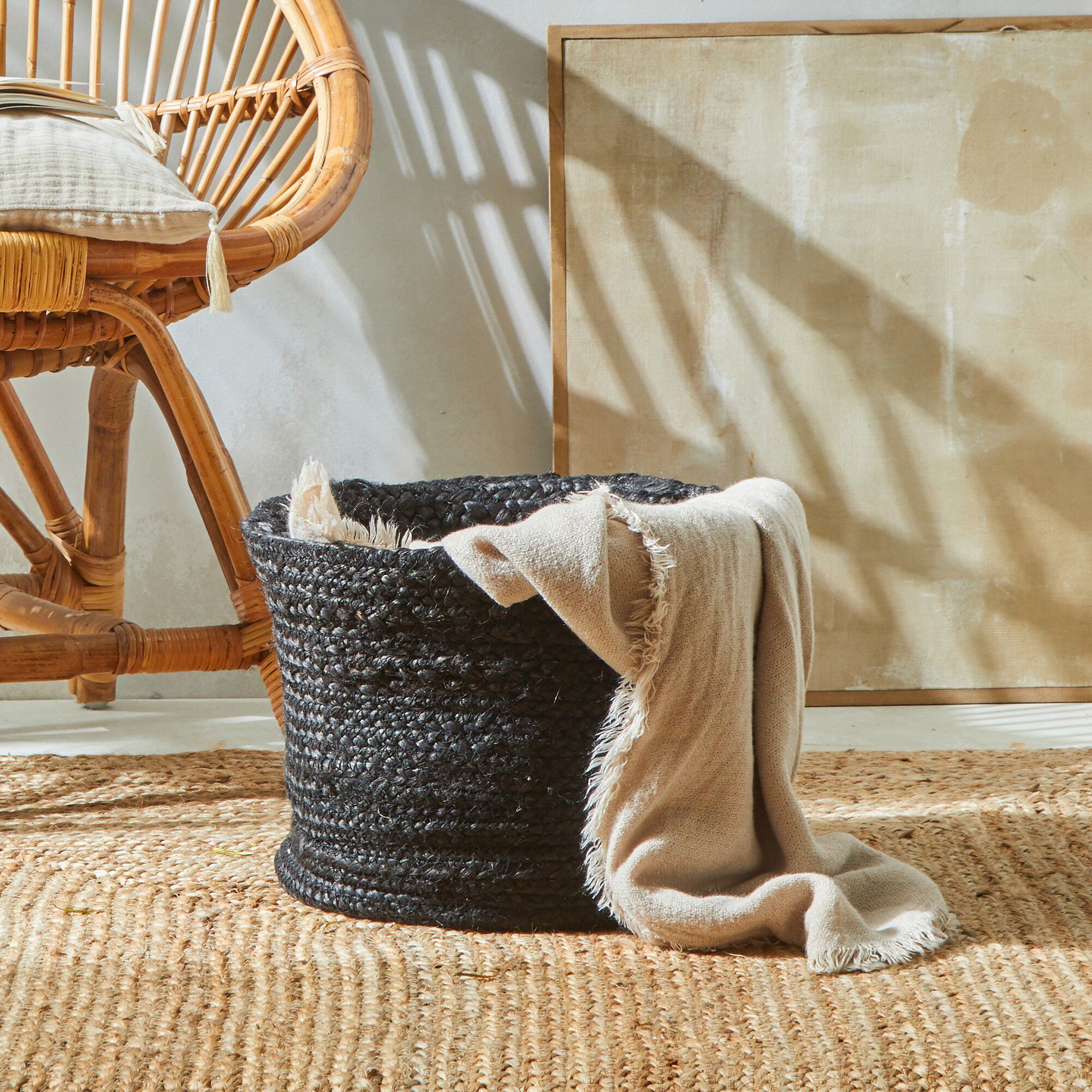 Panier pliable jute tressé noir