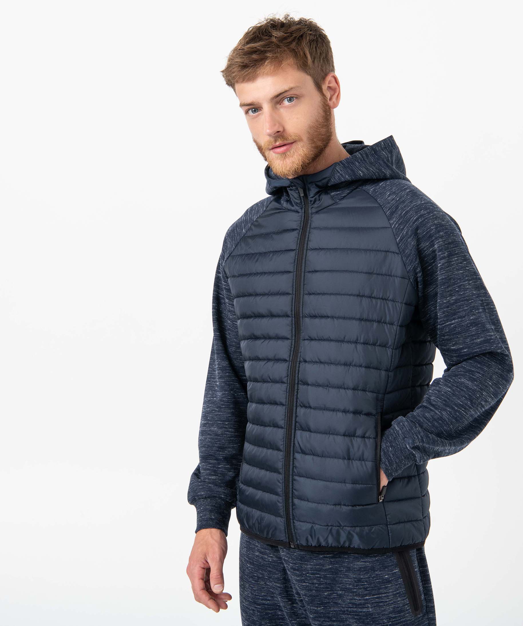 Sweat homme à capuche bi-matières bleu | GEMO