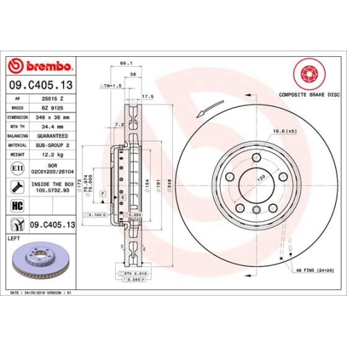 09.C405.13 BREMSSCHEIBE BREMBO VL  VP1 - ATU