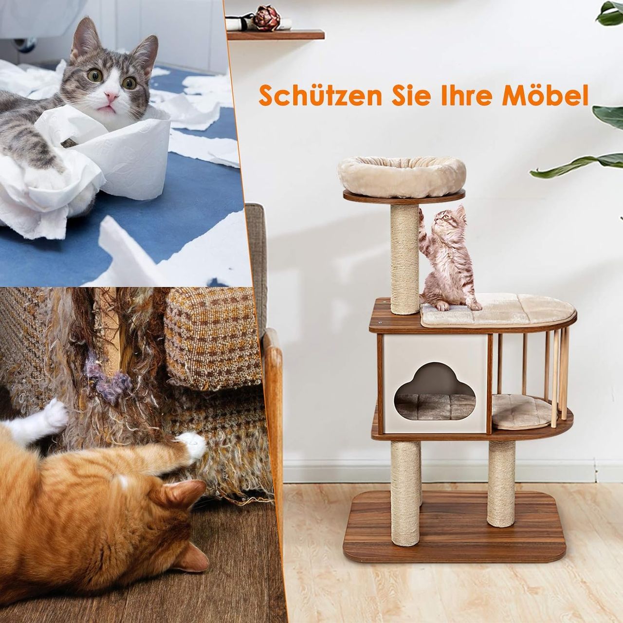 Costway Kratzbaum Holz, Katzenbaum Katze Höhle