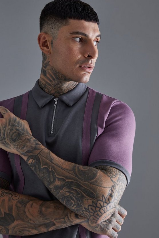 Tall Slim-Fit Poloshirt aus Interlock-Jersey mit Reißverschluss