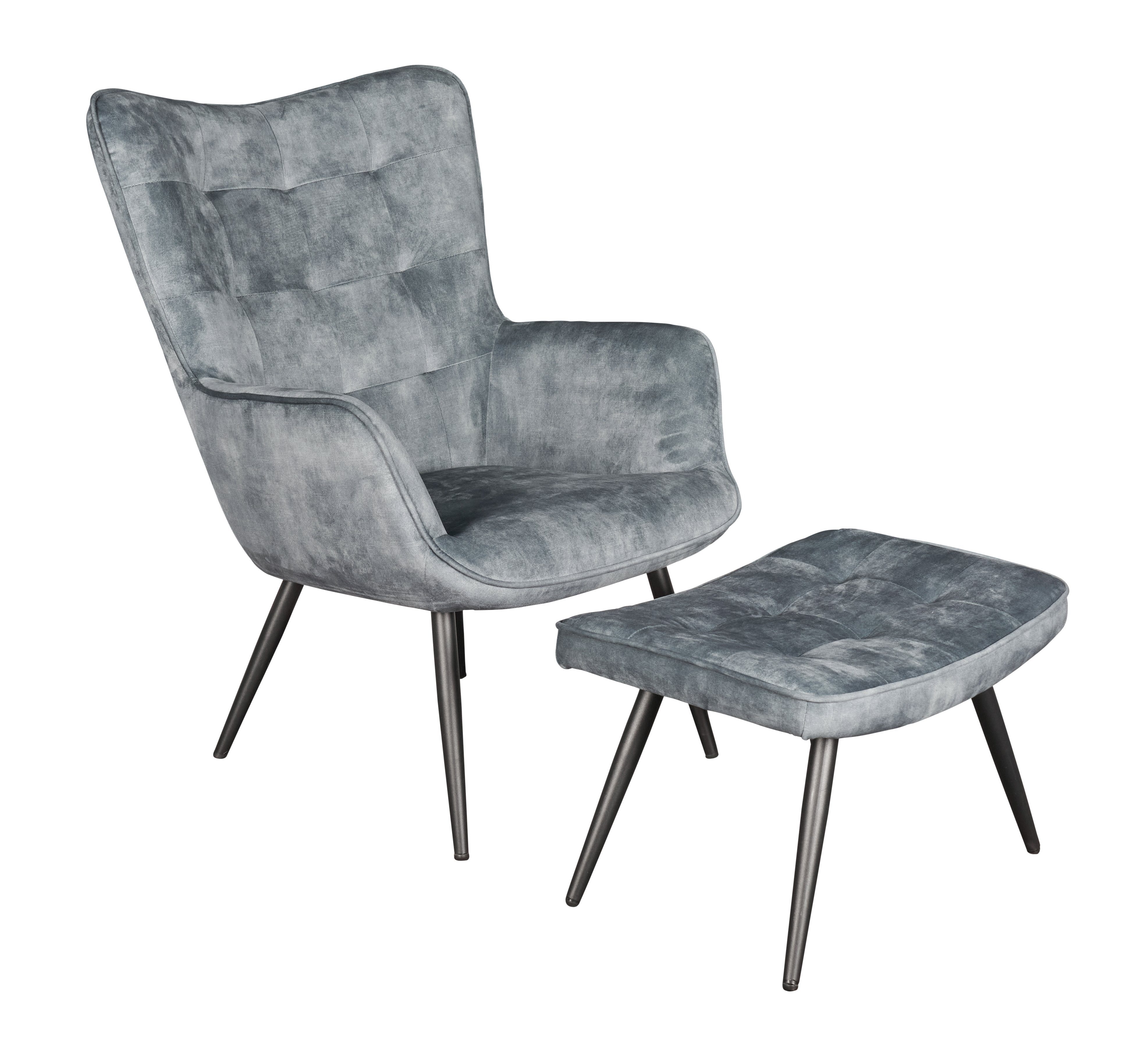 LC Home Esszimmersessel Relaxsessel Umbera Vintage Ohrensessel mit Hocker Samtbezug (Sessel+ Hocker, Relaxsessel mit Hocker), gepolstert, Sessel inkl. Hocker, Ziersteppung im Karodesign, robustes Holzgestell, ausgezeichneter Sitzkomfort